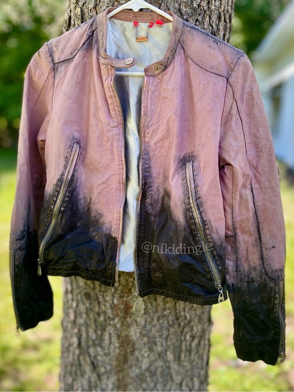 Custom Distressed Doma Leather Jacket Motorcycle Moto Biker Grunge Punk Goth M